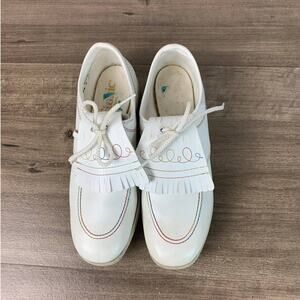 Vintage Etonic Kiltie Women's White Rainbow Stitch Golf Shoe Cleats Size 7.5 N